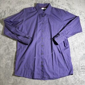 Eton Contemporary Purple Stripe Long Sleeve Button Down Dress Shirt 17.5 44 XL